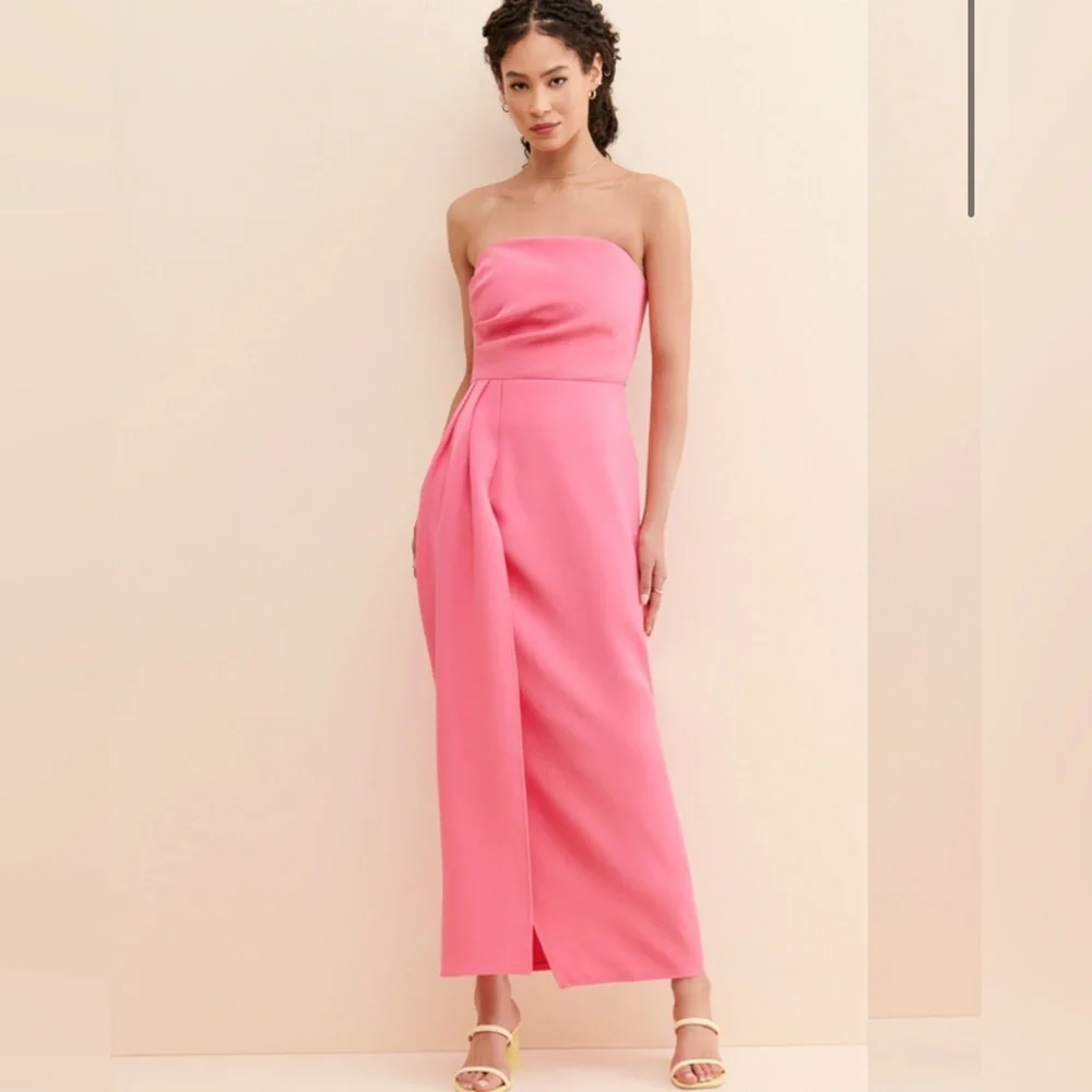 anthropologie pink strapless dress BHLDN Strapless Midi Ruffle Dress